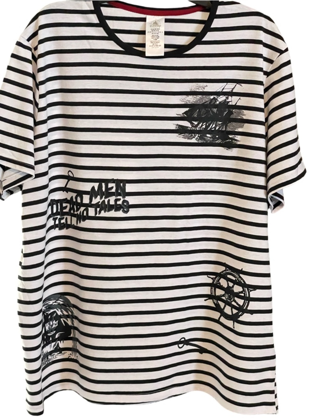 Disney Pirates of the Caribbean Black & White Striped Short Sleeve Tee